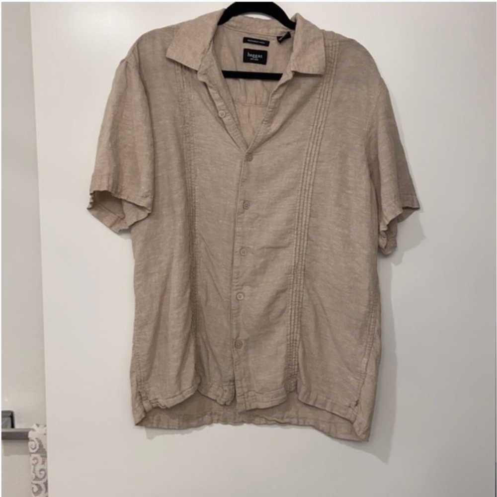 ✨ Haggar linen oatmeal casual button down